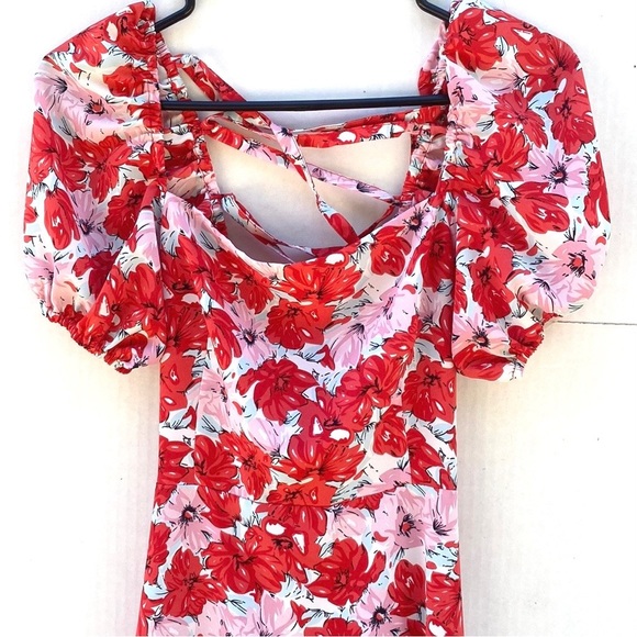 Dizzy Lizzy Womens small pink and red floral puff sleeve corset back maxi dress - Picture 3 of 7